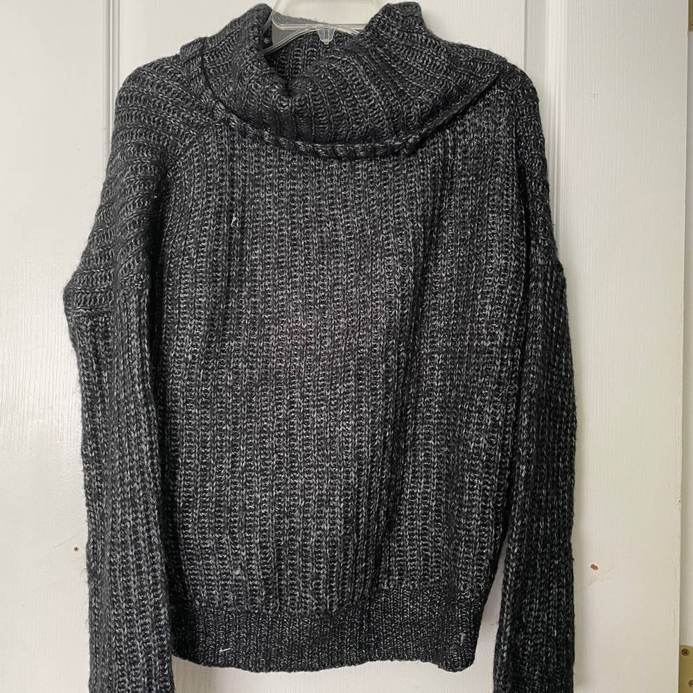 Cowl neck cable knit gray sweater